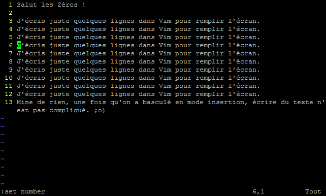 Numéros de ligne dans Vim