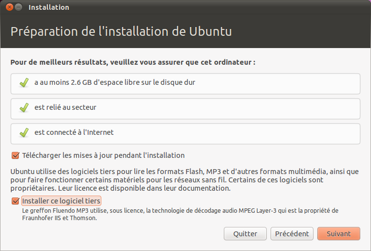 Préparation de l'installation